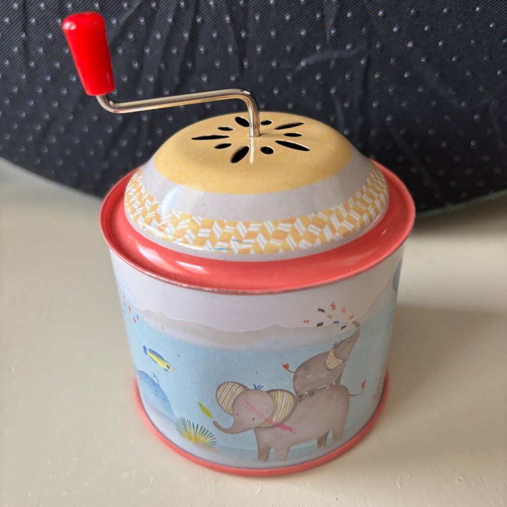 Vintage Moulin Roty Les Papoum Wind-Up Tin Playful Animal Water Scene Music Box